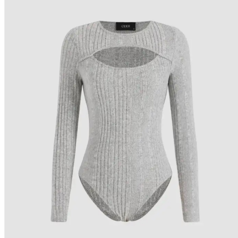 Grey/Gray Ribbed Solid Cutout Bodycon Bodysuit